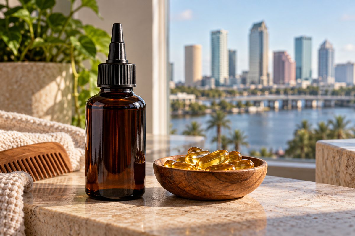 Follicular hair care tonic and oral softgel nutrient capsules